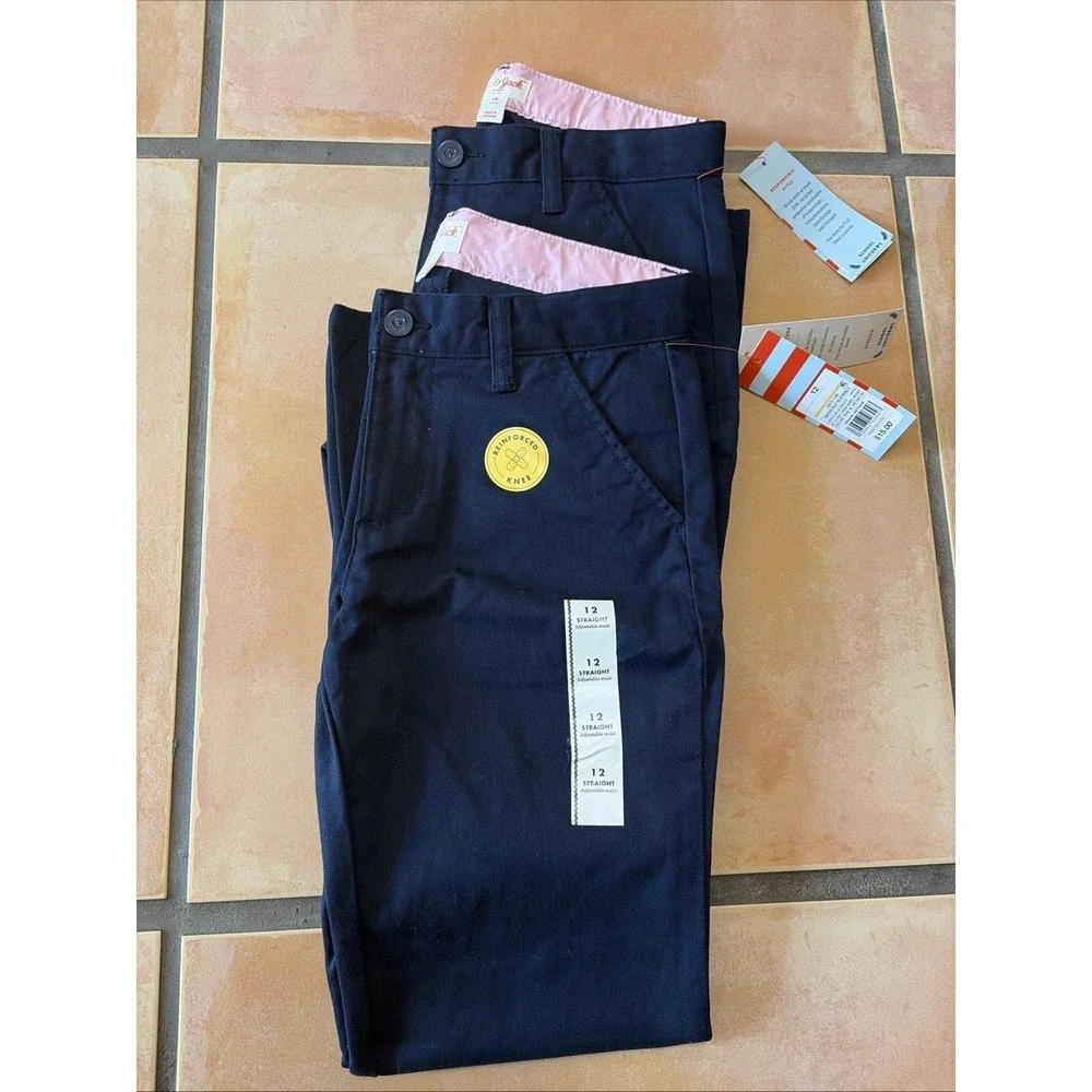 2 NWT Cat & Jack Girls Straight School Uniform Pants Navy Blue Size 12